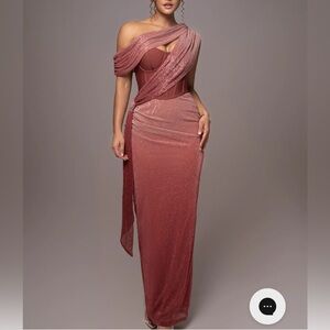 JLUXLABEL One Shoulder Gown in Shimmering Rose